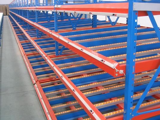 Alto flusso di efficienza di stoccaggio attraverso scaffalature di magazzino con sistema a rulli
